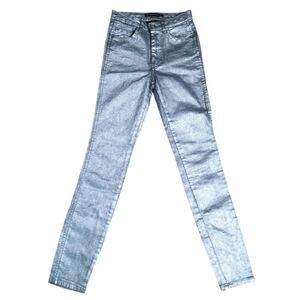 Zara Trafaluc Denimwear Metallic Silver Wax Coated Skinny Jeans Size 00